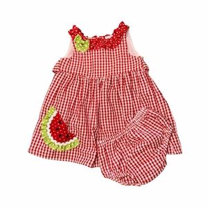Emily Rose Red Gingham Watermelon Applique Dress & Bloomers